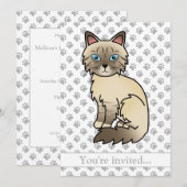 Invitation Anniversaire de chat Chocolat Point Tabby Birman/R (Devant / Derrière)