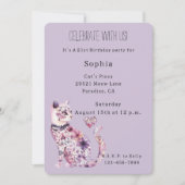 Invitation Anniversaire de chat floral violet (Devant)