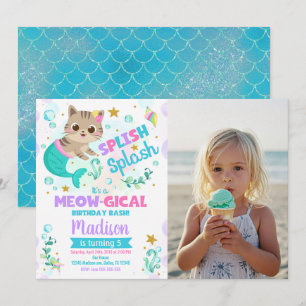 Invitation Anniversaire de chat sirène, Photo de fête de kitt