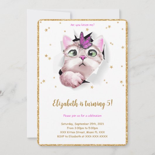 Invitation anniversaire de chaton modifiable (Devant)