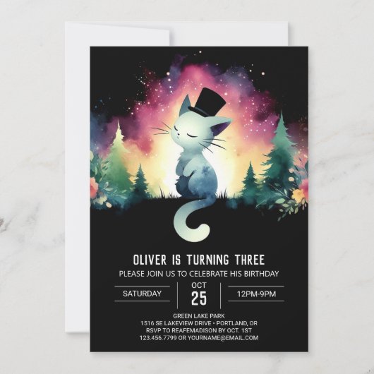 Invitation Anniversaire de chats mignons enchantés (Devant)