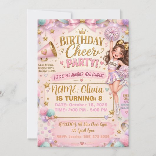 Invitation Anniversaire de Cheerleader Rouge (Devant)