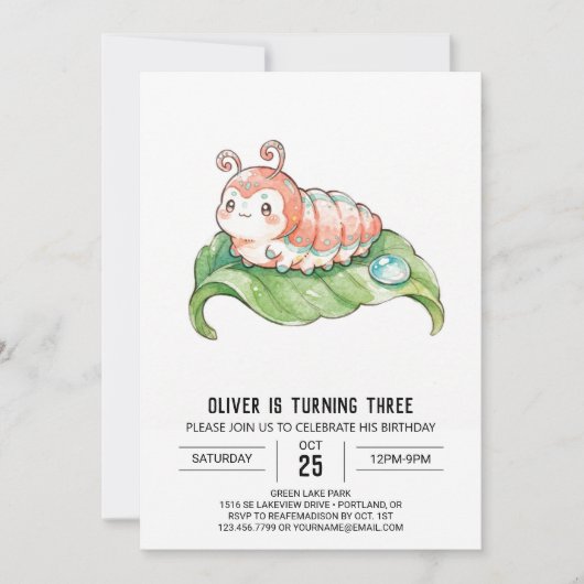 Invitation Anniversaire de Chenille Corail (Devant)