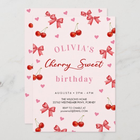 Invitation Anniversaire de Cherry Bow (Devant / Derrière)
