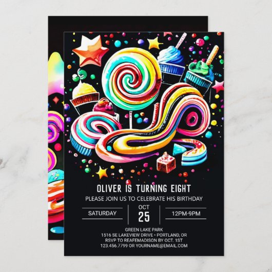 Invitation Anniversaire de Chic Candyland (Devant / Derrière)