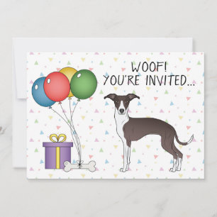 Invitation Anniversaire de chien italien gris et blanc