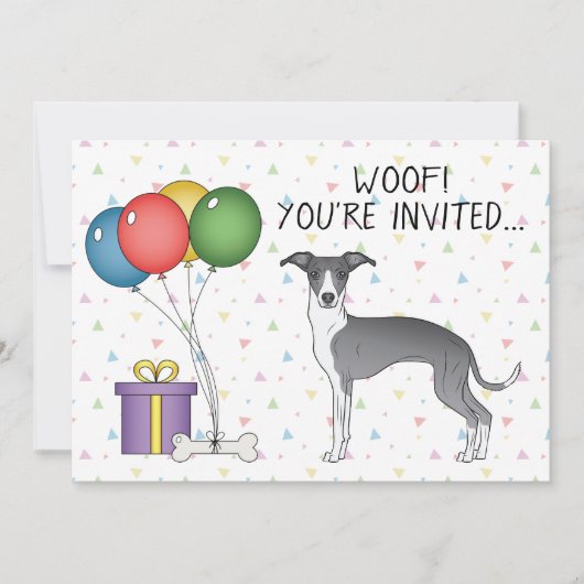 Invitation Anniversaire de chien mignon Greyhound Italien ble (Devant)