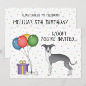 Invitation Anniversaire de chien mignon Greyhound Italien ble (Devant / Derrière)