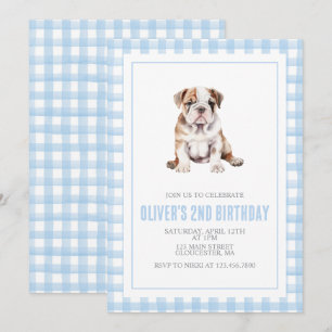 Invitation Anniversaire de chiot bouledogue prépa carreaux