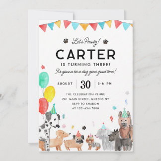 Invitation Anniversaire de chiot Fête d'enfants Let's Pawty