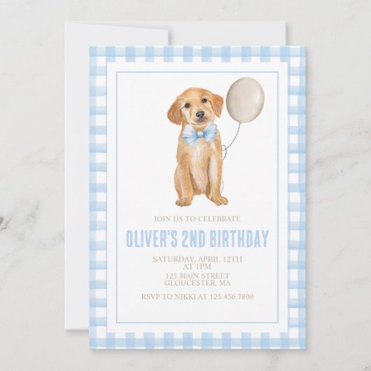 Invitation Anniversaire de chiot préparé à carreaux (Devant)