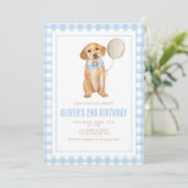 Invitation Anniversaire de chiot préparé à carreaux (Debout devant)