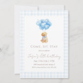 Invitation Anniversaire de chiot Retriever Gingham Bleu Doré (Devant)