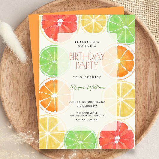 Invitation Anniversaire de citron coloré