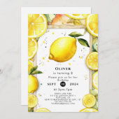 Invitation Anniversaire de citron mignon enchanté (Devant / Derrière)