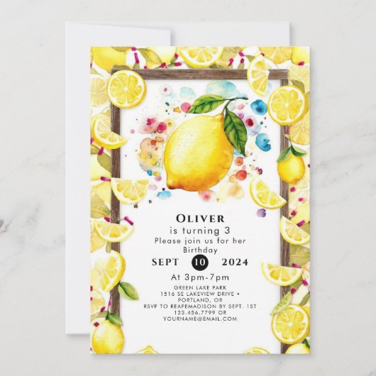 Invitation Anniversaire de citron mignon personnalisé (Devant)