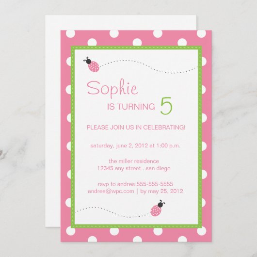 Invitation Anniversaire de coccinelle (Devant / Derrière)