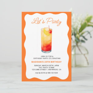 Invitation Anniversaire de cocktail estival chic orange ondul