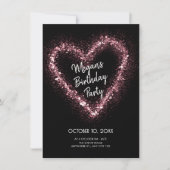 Invitation Anniversaire de coeur rose parties scintillant (Devant)