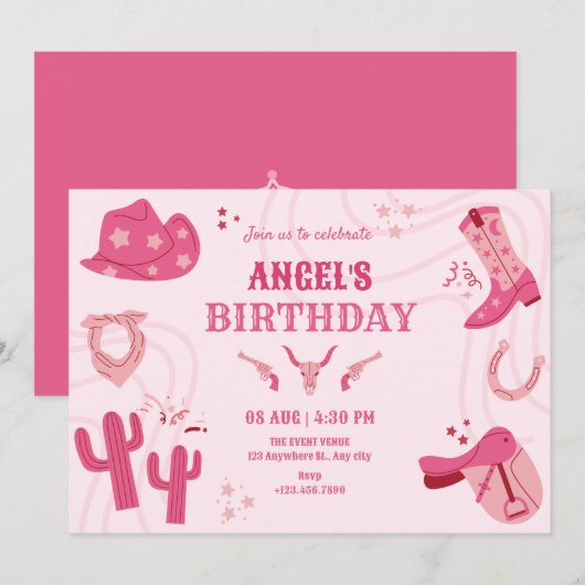 Invitation Anniversaire de cofille rose (Devant / Derrière)