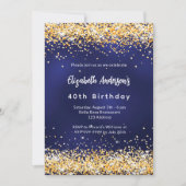 Invitation anniversaire de confetti bleu marine (Devant)