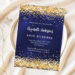 Invitation anniversaire de confetti bleu marine<br><div class="desc">Une invitation moderne,  élégante et glamour pour une fête d'anniversaire de 40ème (ou tout âge). Un arrière - plan bleu marine,  décoré de faux confettis dorés. La couleur bleue est inégale. Personnalisez et ajoutez votre nom et les détails de votre fête.</div>
