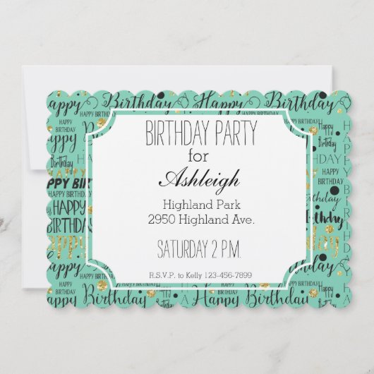 Invitation Anniversaire de Confetti Gold et Black Happy (Devant)