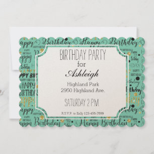 Invitation Anniversaire de Confetti Gold et Black Happy