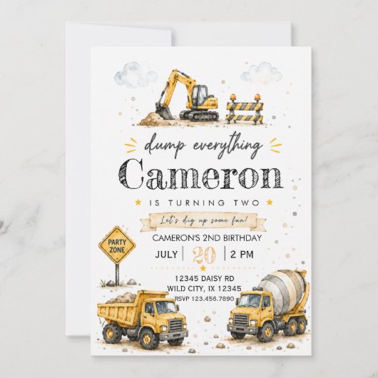 Invitation Anniversaire de construction Tout Déverser (Devant)