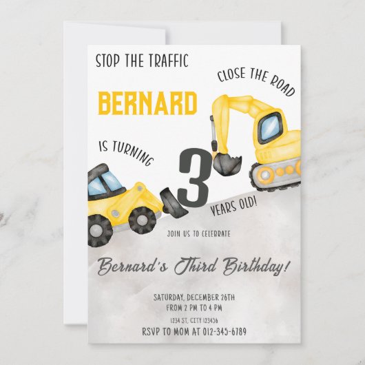 Invitation Anniversaire de construction Truck Part (Devant)