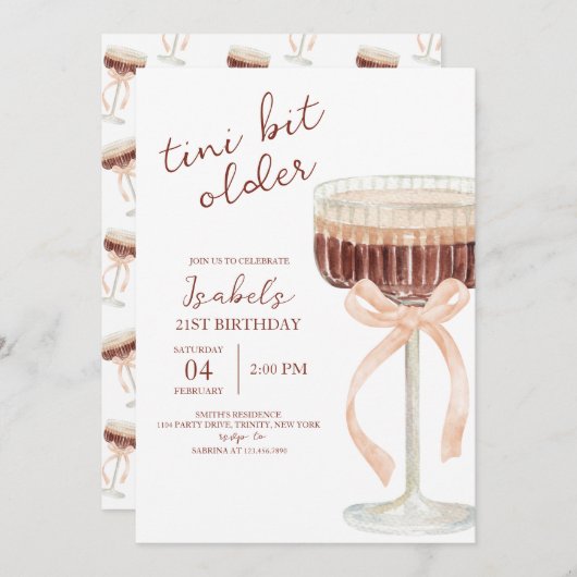 Invitation Anniversaire de Coquette Martini (Devant / Derrière)