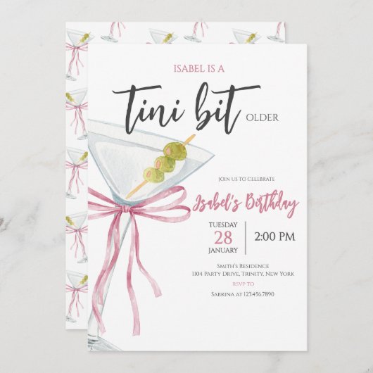 Invitation Anniversaire de Coquette Martini (Devant / Derrière)