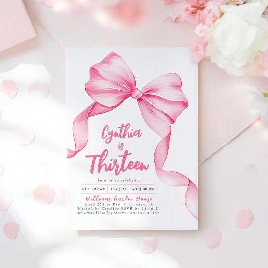 Invitation Anniversaire de Coquette Pink Bow