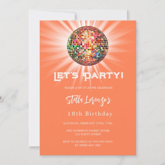 Invitation Anniversaire de corail de fête Disco (Devant)