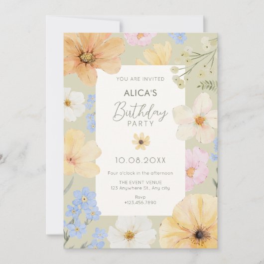 Invitation Anniversaire de couleur pastel floral (Devant)