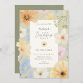 Invitation Anniversaire de couleur pastel floral (Devant / Derrière)