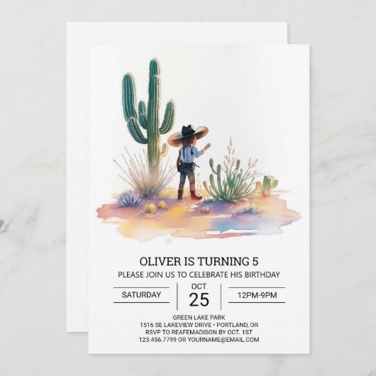 Invitation Anniversaire de Cowboy Cute Custom (Devant / Derrière)