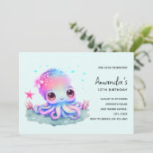 Invitation Anniversaire de Créature Marine Pieuvre Mignonne (Debout devant)