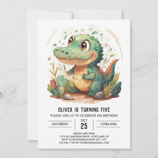 Invitation Anniversaire de crocodile sur mesure (Devant)