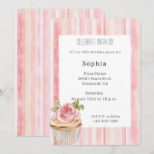 Invitation Anniversaire de Cupcake à la rose rose jolie (Devant / Derrière)