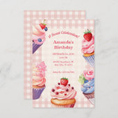 Invitation anniversaire de cupcake rose (Devant / Derrière)