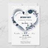 Invitation anniversaire de cur floral marine et blanc (Devant)