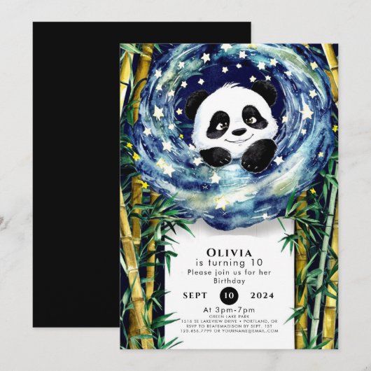 Invitation Anniversaire de Cute Boho Panda (Devant / Derrière)