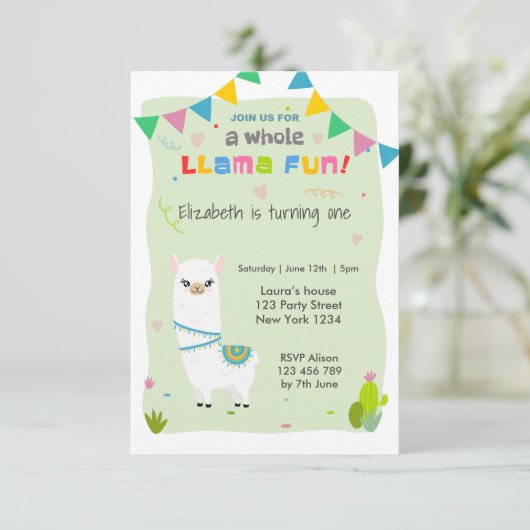 Invitation Anniversaire de Cute Llama (Debout devant)