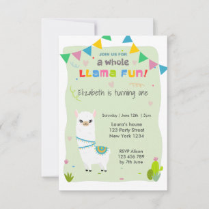 Invitation Anniversaire de Cute Llama