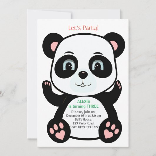 Invitation Anniversaire de Cute Panda Bear (Devant)