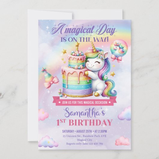 Invitation Anniversaire de Cute Unicorn (Devant)