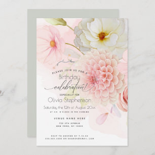 Invitation Anniversaire de Dahlia pour Son Invitat floral ros