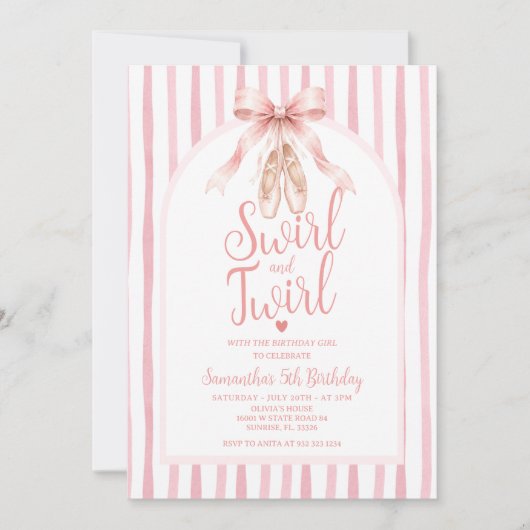Invitation Anniversaire de danseuse classique en tutu rose av (Devant)
