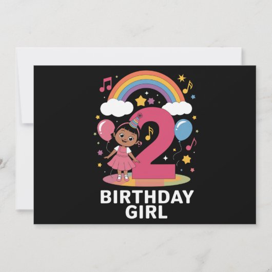 Invitation Anniversaire de deux ans fille mignonne 2e anniver (Devant)
